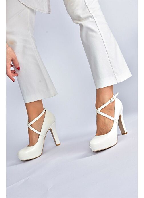 Beyaz Platform Topuklu Kadın Abiye Ayakkabı M348007609 - Görsel 3