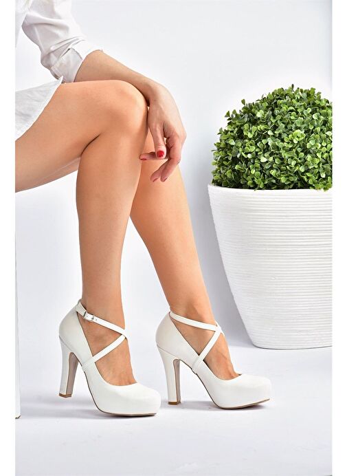 Beyaz Platform Topuklu Kadın Abiye Ayakkabı M348007609 - Görsel 4