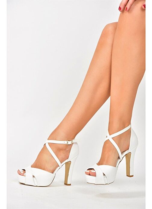 Fox Shoes Beyaz Kadın Topuklu Ayakkabı 8585 - Görsel 4