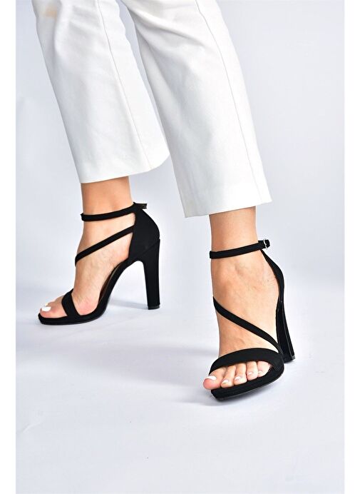 Siyah/Siyah Nubuk Kalın Topuklu Kadın Ayakkabı M348072201 - Görsel 3