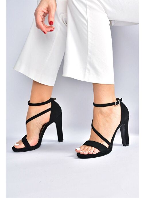 Siyah/Siyah Nubuk Kalın Topuklu Kadın Ayakkabı M348072201 - Görsel 4