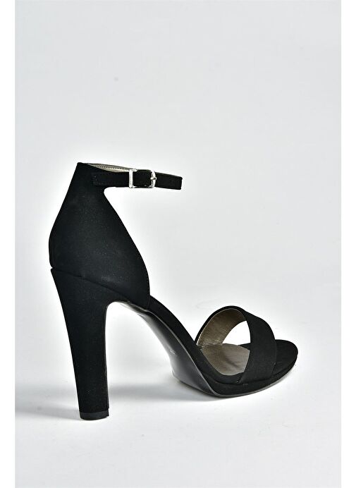 Siyah/Siyah Nubuk Tek Bantlı Kalın Topuklu Kadın Ayakkabı M348072301 - Görsel 6