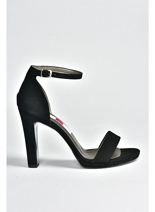 Siyah/Siyah Nubuk Tek Bantlı Kalın Topuklu Kadın Ayakkabı M348072301 - Görsel 7