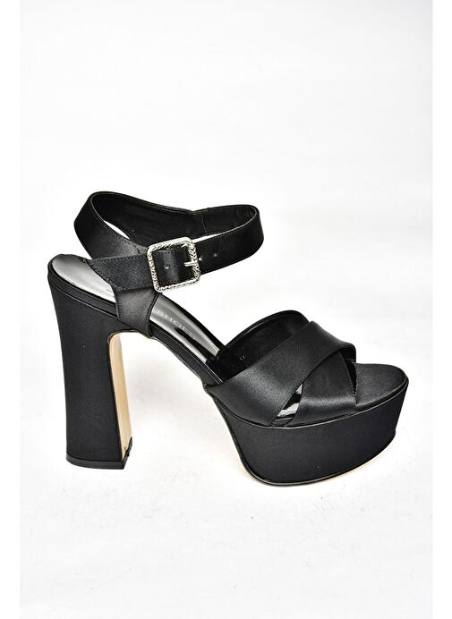 Siyah/Siyah Saten Kumaş Platform Topuklu Kadın Abiye Ayakkabı M348202404 - Görsel 7