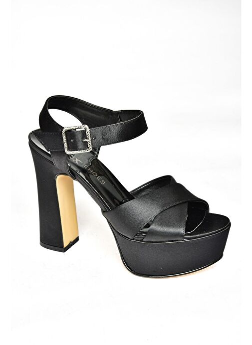 Siyah/Siyah Saten Kumaş Platform Topuklu Kadın Abiye Ayakkabı M348202404 - Görsel 8