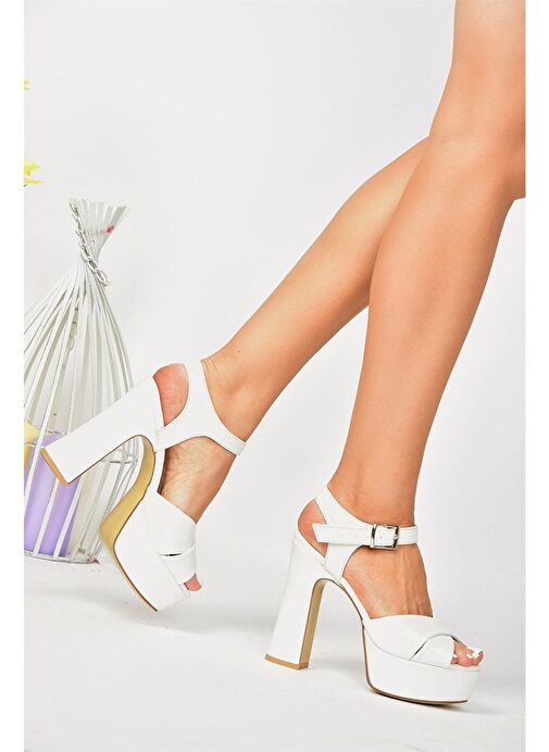 Fox Shoes Beyaz Kadın Platform Topuklu Ayakkabı 8598 - Görsel 5