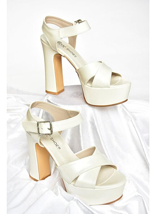 Fox Shoes Beyaz Kadın Platform Topuklu Ayakkabı 8598 - Görsel 7