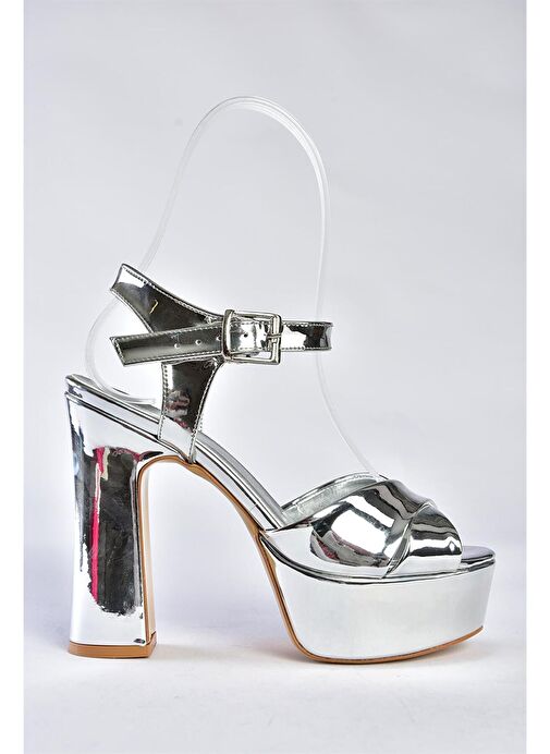 Gümüş Ayna Platform Topuklu Kadın Abiye Ayakkabı M348202434 - Görsel 6