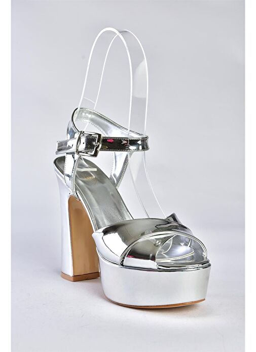 Gümüş Ayna Platform Topuklu Kadın Abiye Ayakkabı M348202434 - Görsel 7