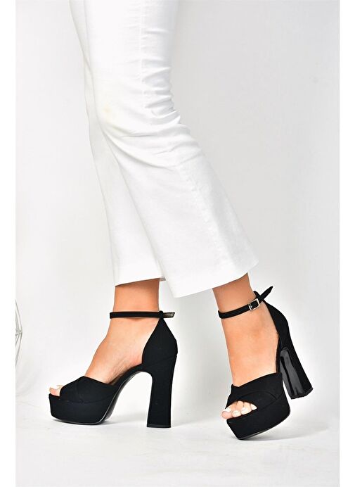 Siyah Nubuk Platform Kalın Topuklu Abiye Ayakkabı M348202501 - Görsel 2