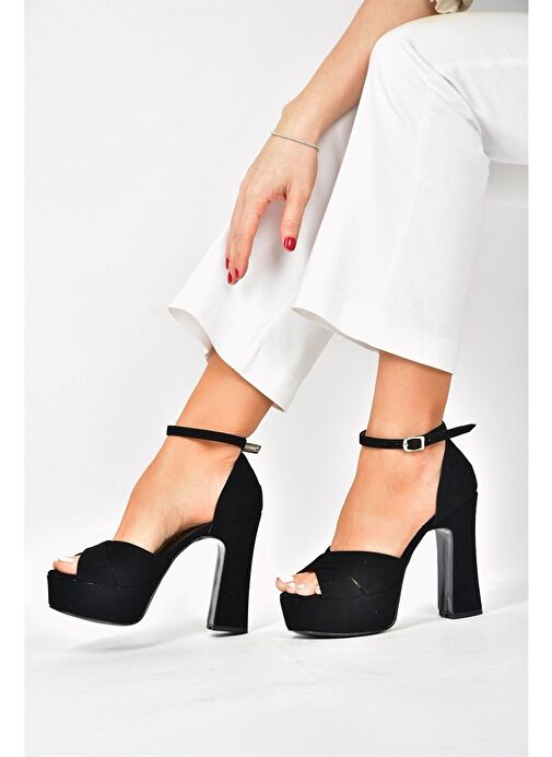 Siyah Nubuk Platform Kalın Topuklu Abiye Ayakkabı M348202501 - Görsel 3