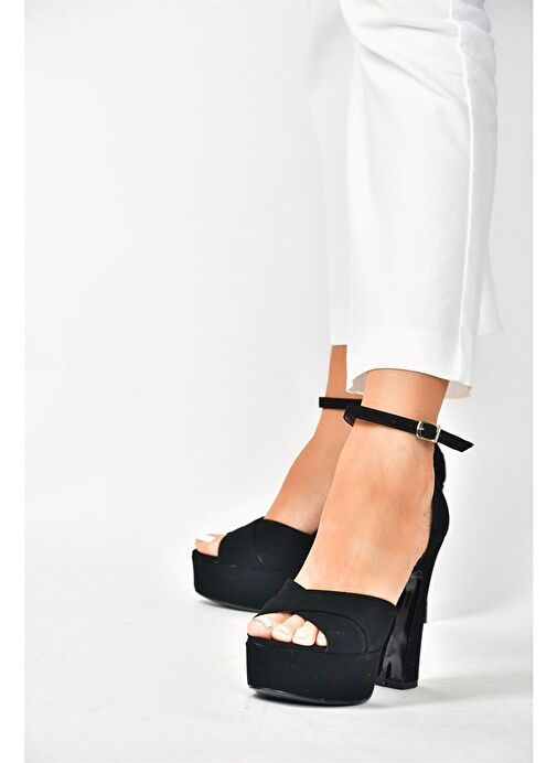 Siyah Nubuk Platform Kalın Topuklu Abiye Ayakkabı M348202501 - Görsel 4