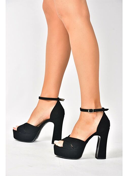 Siyah Nubuk Platform Kalın Topuklu Abiye Ayakkabı M348202501 - Görsel 6