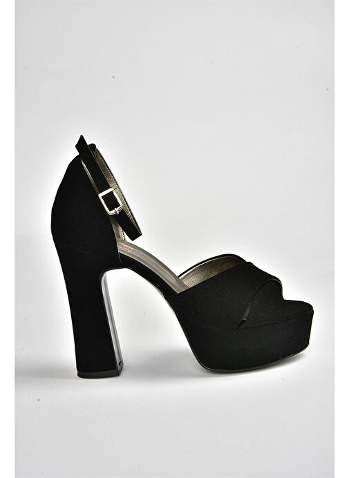 Siyah Nubuk Platform Kalın Topuklu Abiye Ayakkabı M348202501 - Görsel 8