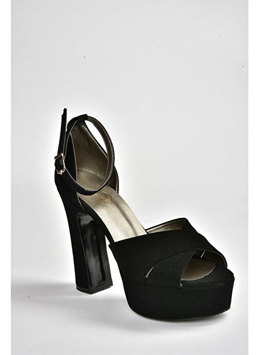 Siyah Nubuk Platform Kalın Topuklu Abiye Ayakkabı M348202501 - Görsel 9
