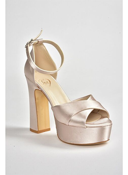 Bej Kumaş Platform Kalın Topuklu Abiye Ayakkabı M348202504 - Görsel 8