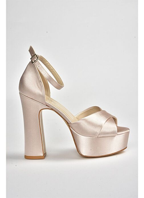 Bej Kumaş Platform Kalın Topuklu Abiye Ayakkabı M348202504 - Görsel 9