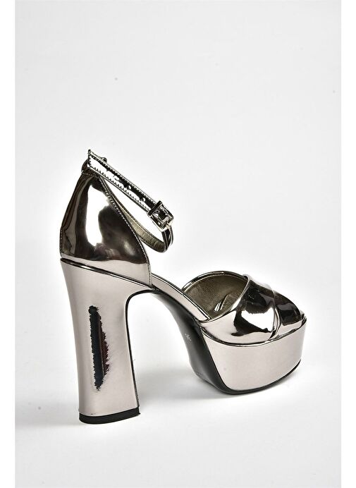 Platin Ayna Platform Kalın Topuklu Abiye Ayakkabı M348202534 - Görsel 6