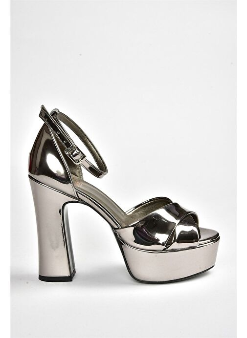 Platin Ayna Platform Kalın Topuklu Abiye Ayakkabı M348202534 - Görsel 7