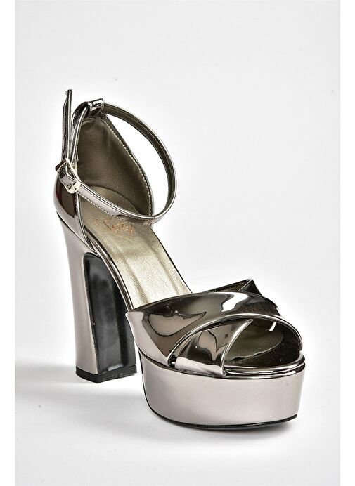 Platin Ayna Platform Kalın Topuklu Abiye Ayakkabı M348202534 - Görsel 8