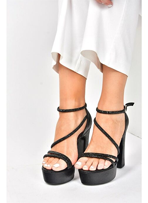 Siyah Sim Platform Kalın Topuklu Kadın Abiye Ayakkabı M348202614 - Görsel 3