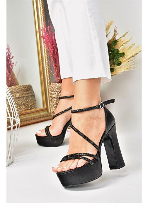 Siyah Sim Platform Kalın Topuklu Kadın Abiye Ayakkabı M348202614 - Görsel 4