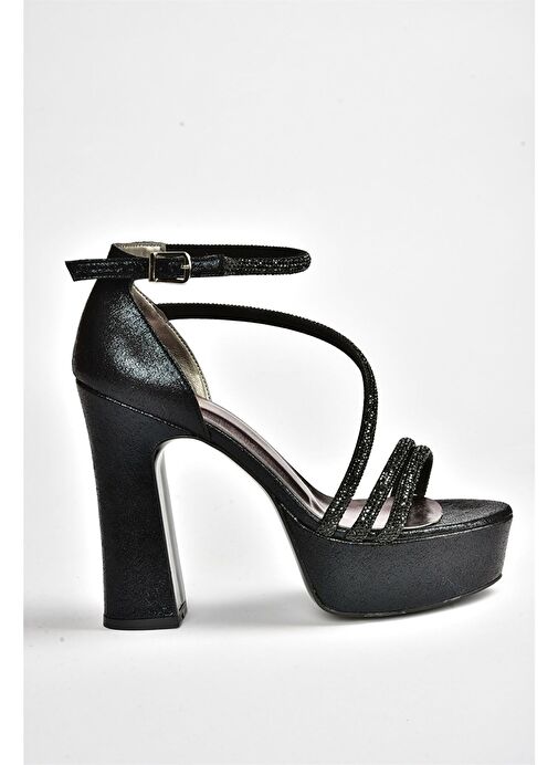 Siyah Sim Platform Kalın Topuklu Kadın Abiye Ayakkabı M348202614 - Görsel 8