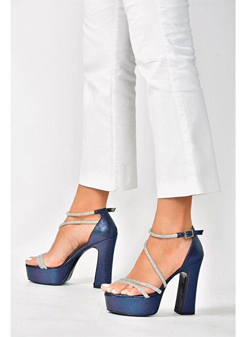 Lacivert Sim Platform Kalın Topuklu Kadın Abiye Ayakkabı M348202614 - Görsel 2