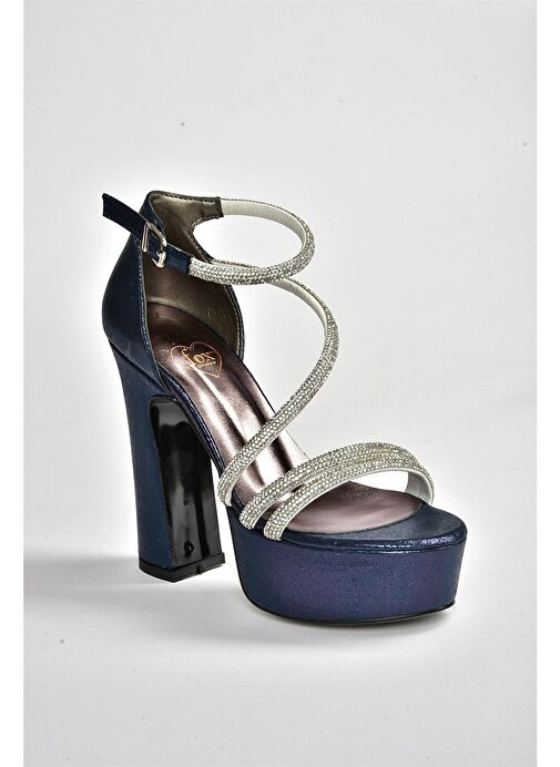 Lacivert Sim Platform Kalın Topuklu Kadın Abiye Ayakkabı M348202614 - Görsel 5