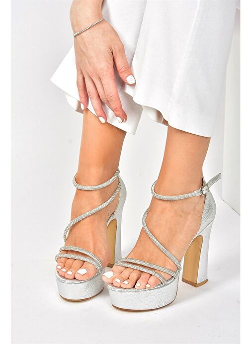 Gümüş Sim Platform Kalın Topuklu Kadın Abiye Ayakkabı M348202614 - Görsel 2