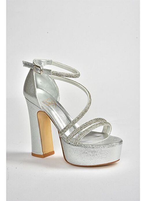 Gümüş Sim Platform Kalın Topuklu Kadın Abiye Ayakkabı M348202614 - Görsel 5