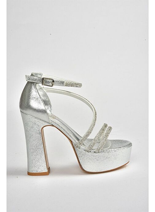 Gümüş Sim Platform Kalın Topuklu Kadın Abiye Ayakkabı M348202614 - Görsel 6
