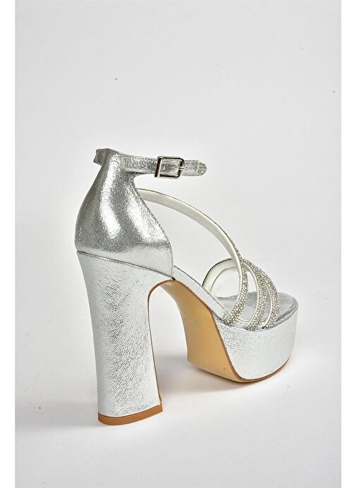 Gümüş Sim Platform Kalın Topuklu Kadın Abiye Ayakkabı M348202614 - Görsel 7