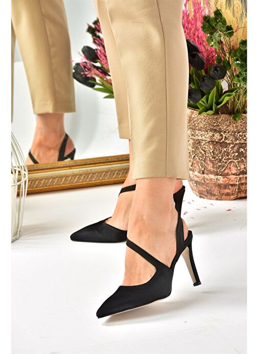Siyah Saten Kumaş Sivri Burun Kadın Topuklu Ayakkabı K404910804 - Görsel 2
