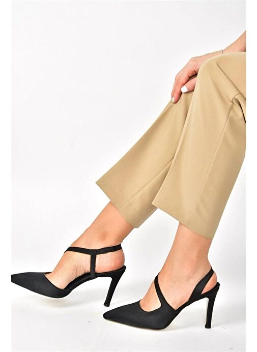 Siyah Saten Kumaş Sivri Burun Kadın Topuklu Ayakkabı K404910804 - Görsel 3