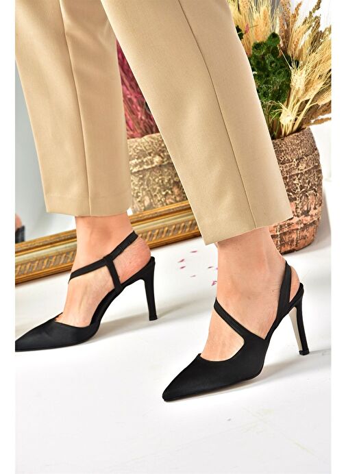 Siyah Saten Kumaş Sivri Burun Kadın Topuklu Ayakkabı K404910804 - Görsel 4
