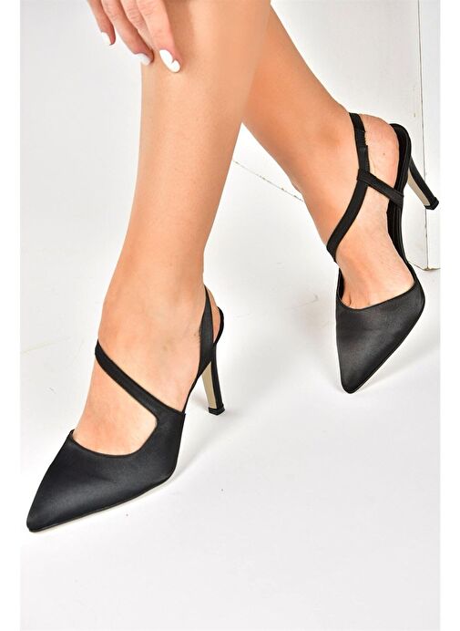 Siyah Saten Kumaş Sivri Burun Kadın Topuklu Ayakkabı K404910804 - Görsel 5