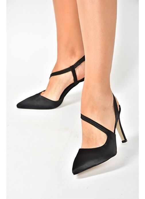Siyah Saten Kumaş Sivri Burun Kadın Topuklu Ayakkabı K404910804 - Görsel 7