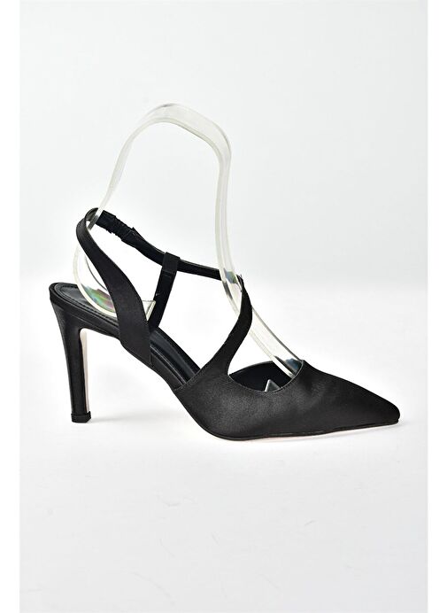 Siyah Saten Kumaş Sivri Burun Kadın Topuklu Ayakkabı K404910804 - Görsel 8