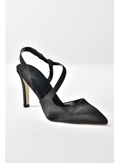 Siyah Saten Kumaş Sivri Burun Kadın Topuklu Ayakkabı K404910804 - Görsel 9