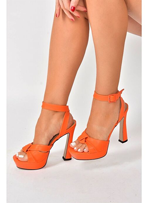 Turuncu Kalın Plaform Topuklu Kadın Ayakkabı K404080209 - Görsel 6