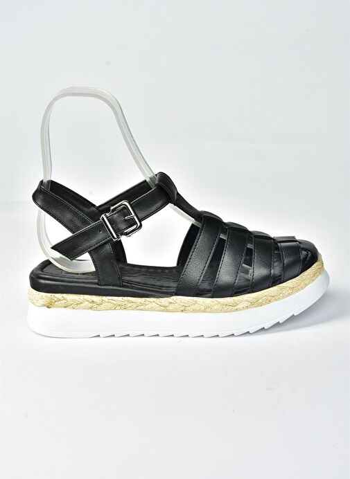 Siyah Kalın Tabanlı Kafes Model Kadın Sandalet M996140409 - Görsel 6