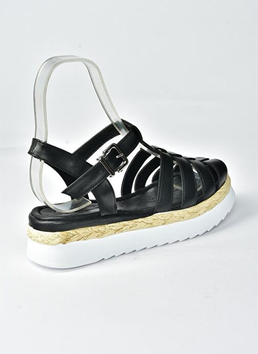 Siyah Kalın Tabanlı Kafes Model Kadın Sandalet M996140409 - Görsel 7