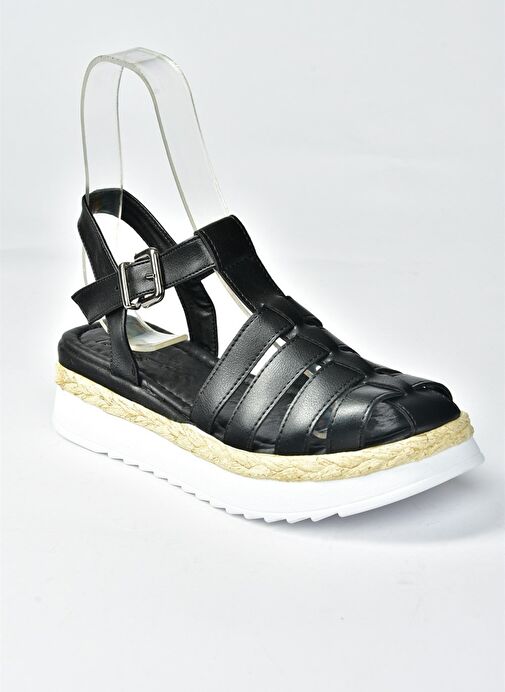 Siyah Kalın Tabanlı Kafes Model Kadın Sandalet M996140409 - Görsel 8