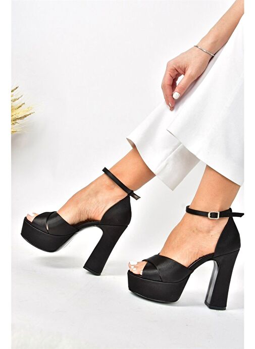 Siyah/Siyah Kumaş Platform Kalın Topuklu Abiye Ayakkabı M348202504 - Görsel 2