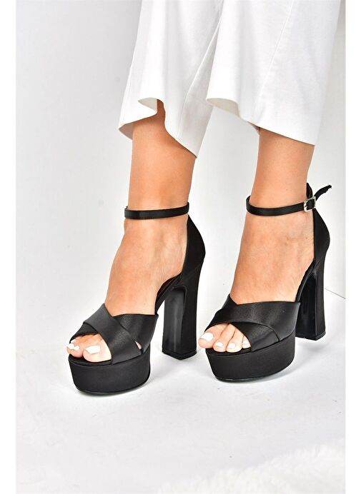 Siyah/Siyah Kumaş Platform Kalın Topuklu Abiye Ayakkabı M348202504 - Görsel 3