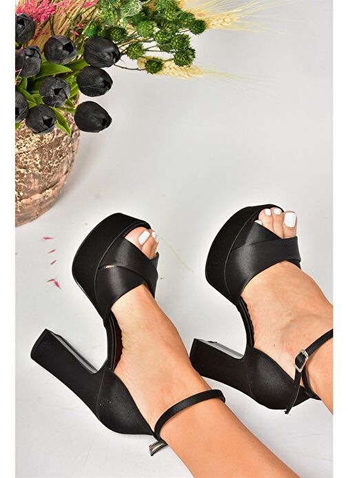 Siyah/Siyah Kumaş Platform Kalın Topuklu Abiye Ayakkabı M348202504 - Görsel 5