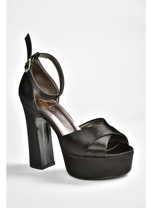Siyah/Siyah Kumaş Platform Kalın Topuklu Abiye Ayakkabı M348202504 - Görsel 7