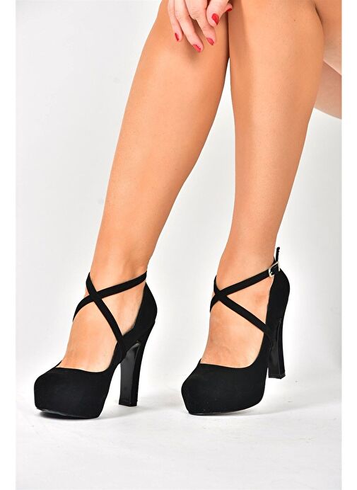 Siyah/Siyah Nubuk Platform Topuklu Kadın Ayakkabı M348007601 - Görsel 2