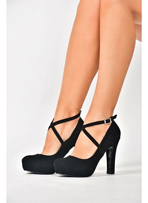 Siyah/Siyah Nubuk Platform Topuklu Kadın Ayakkabı M348007601 - Görsel 3